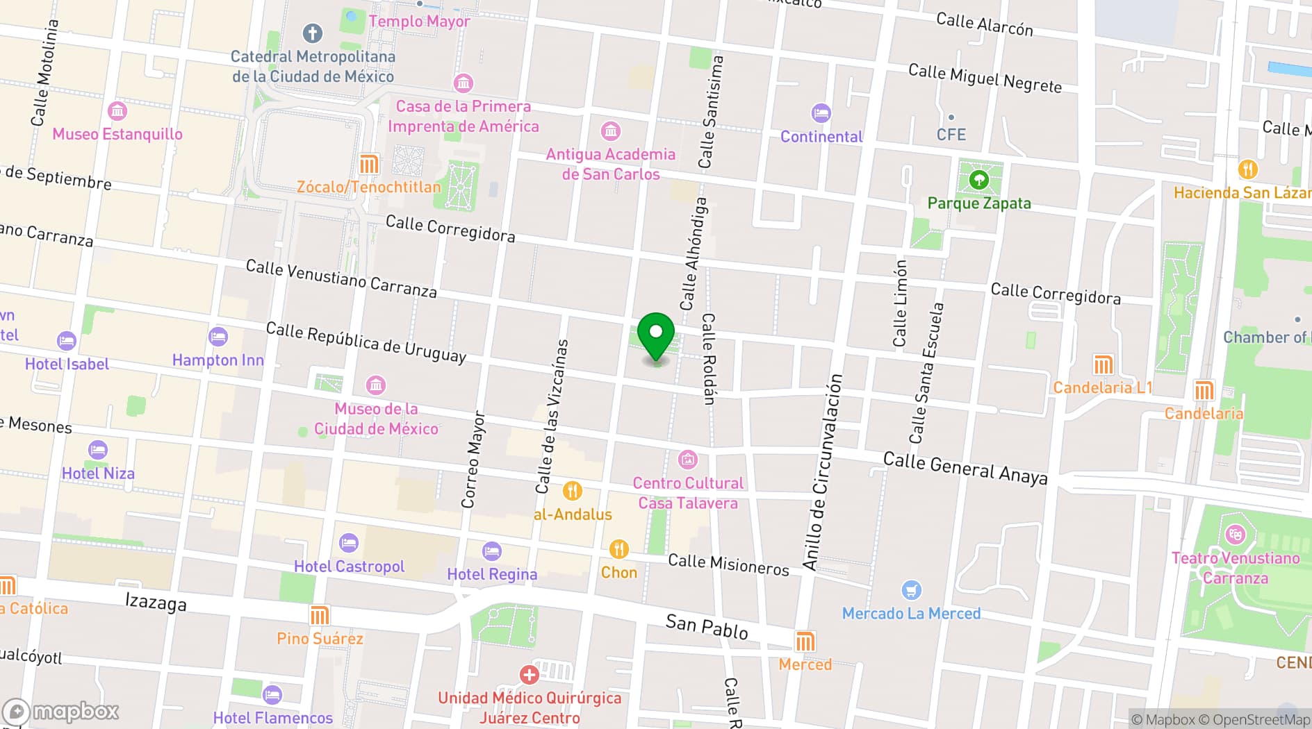 Map showing La Merced Cloister