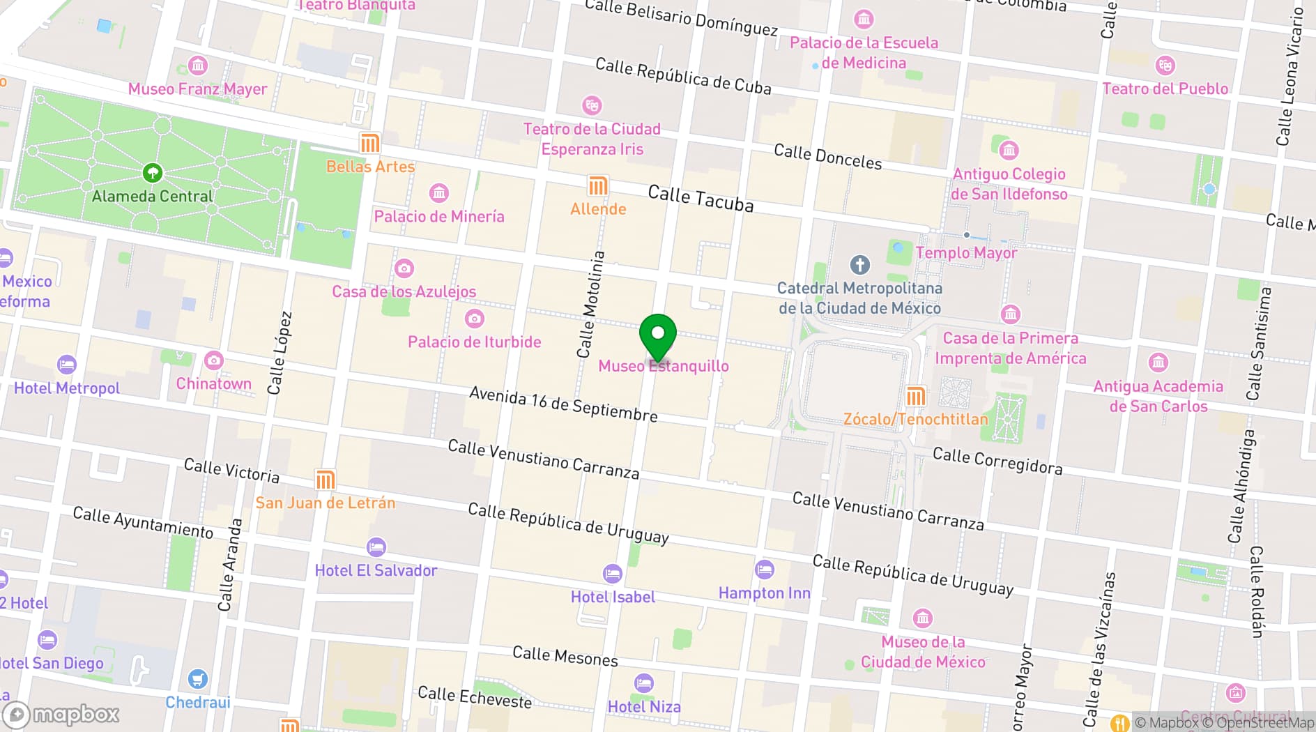 Map showing Downtown Mexico Hotel