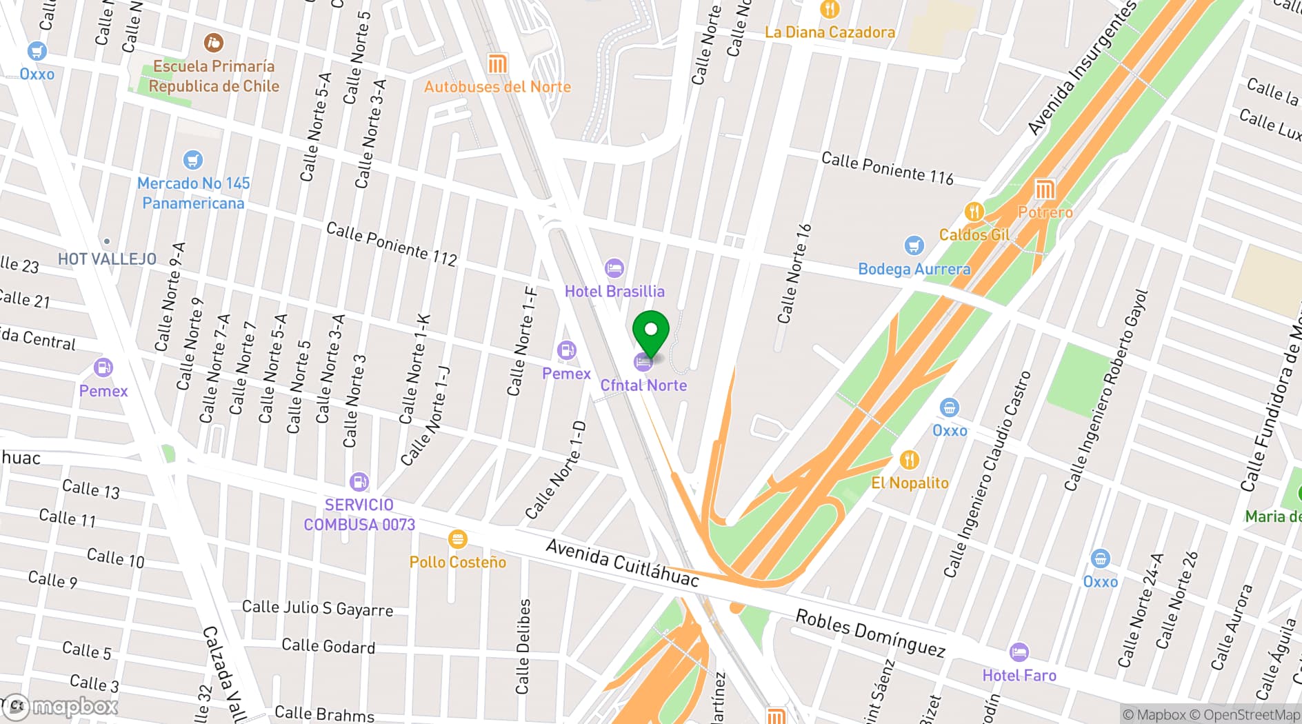 Map showing Escala Central del Norte