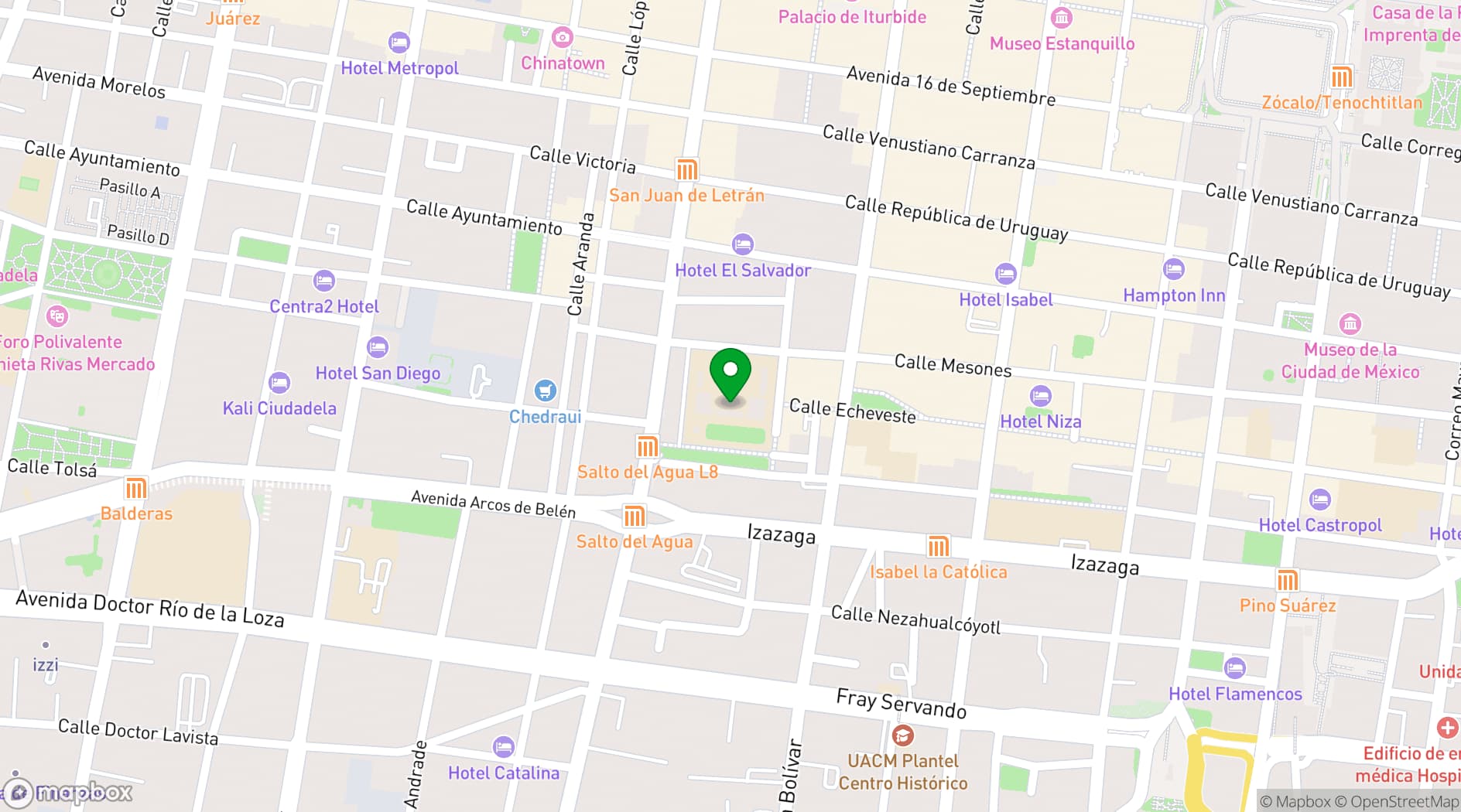 Map showing Colegio de las Vizcaínas