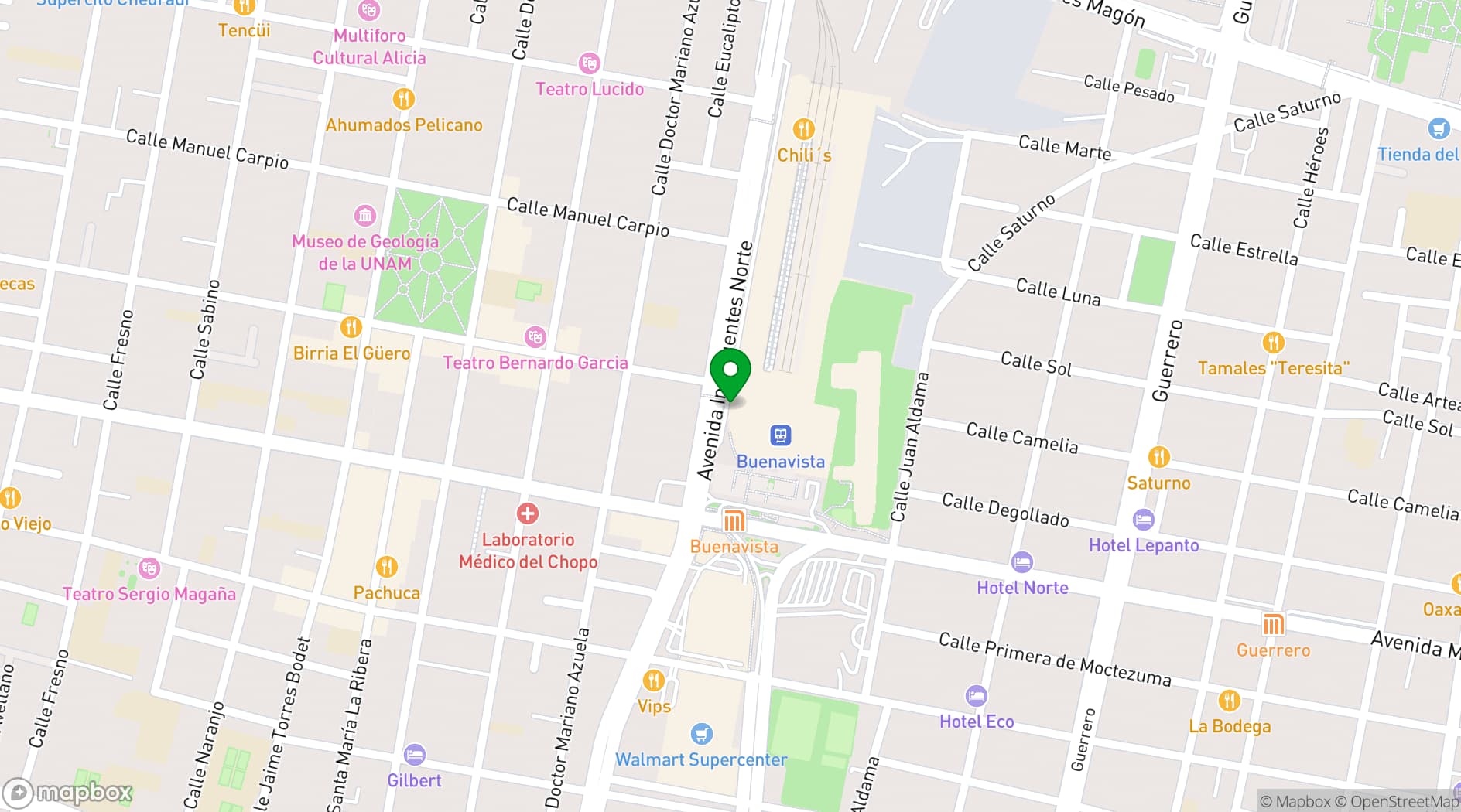 Map showing Fiesta Inn Express Ciudad De Mexico Forum Buenavista