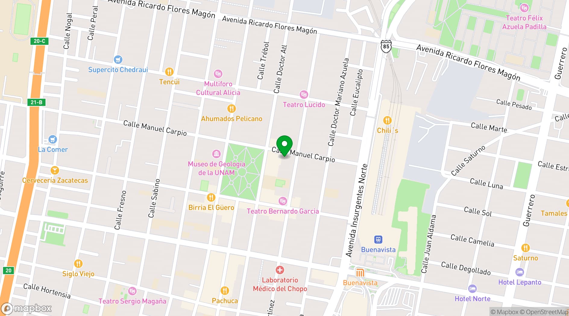Map showing Hotel Santa Maria Mexico City