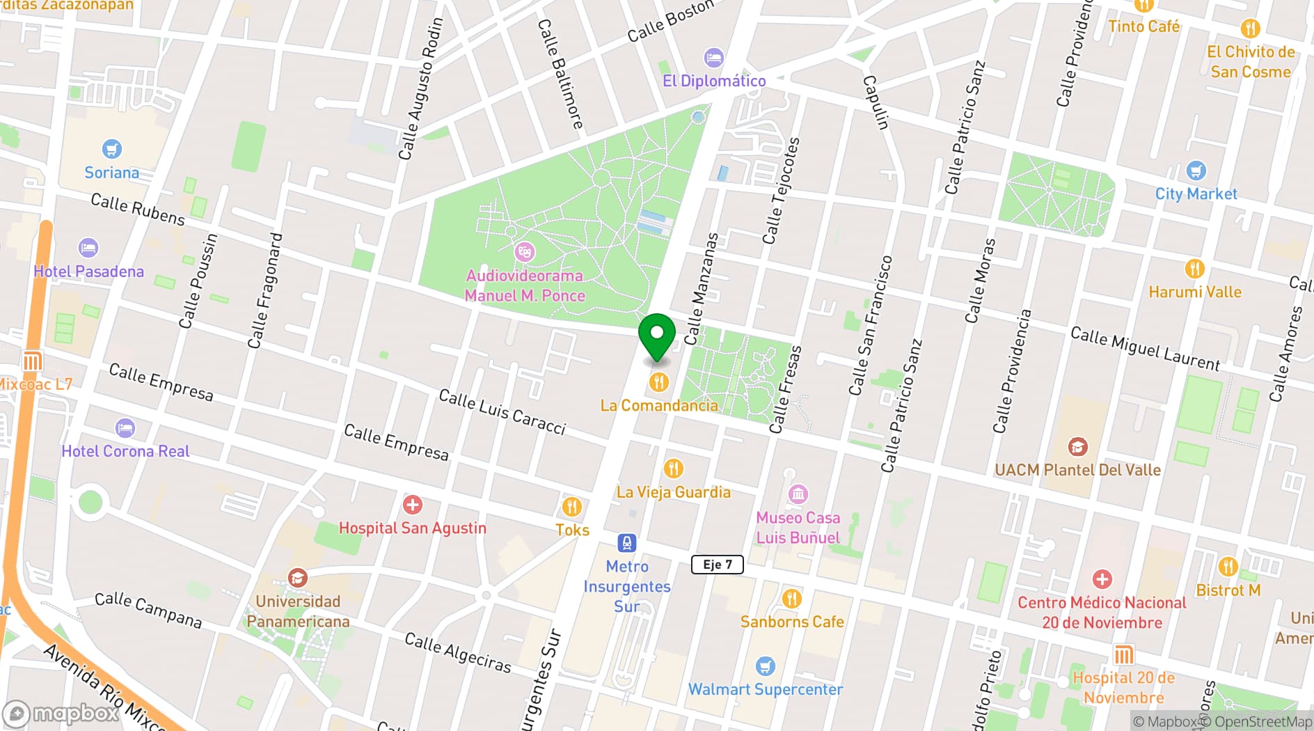 Map showing Workrooms Rio Mixcoac