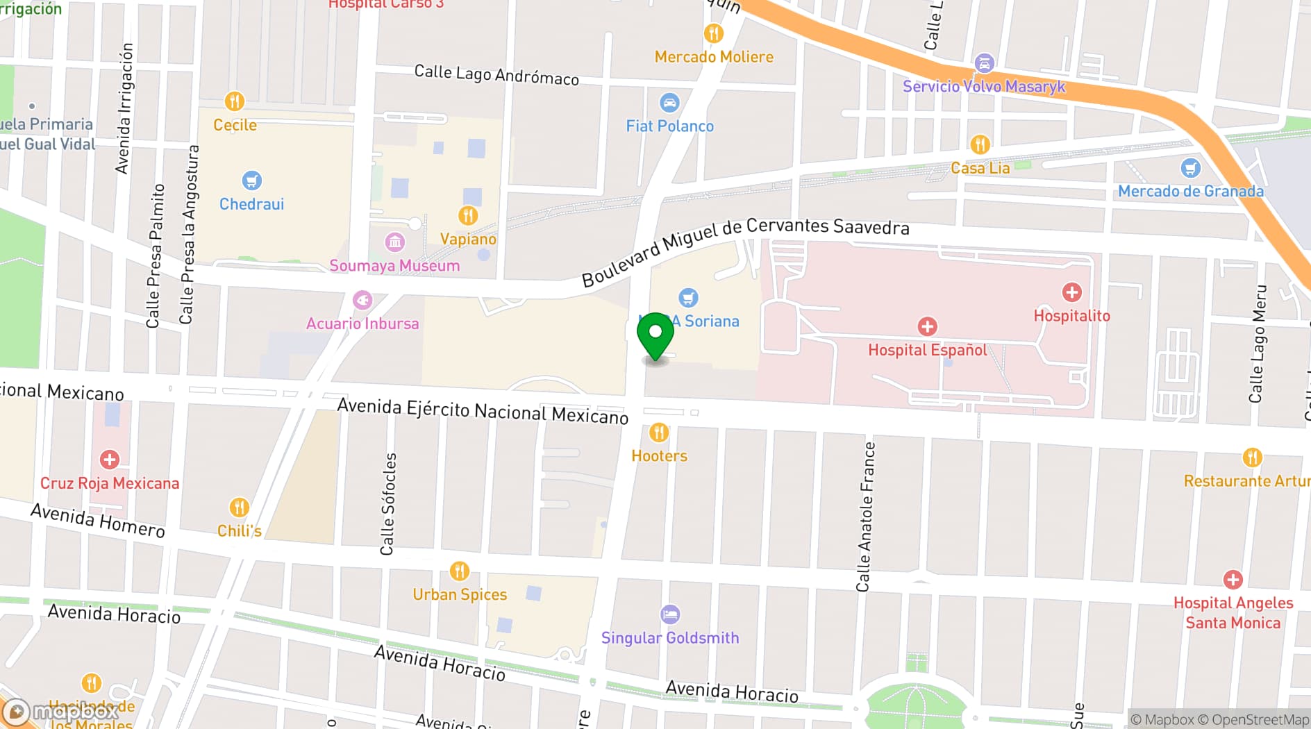 Map showing Shake Shack Mexico City, Miyana