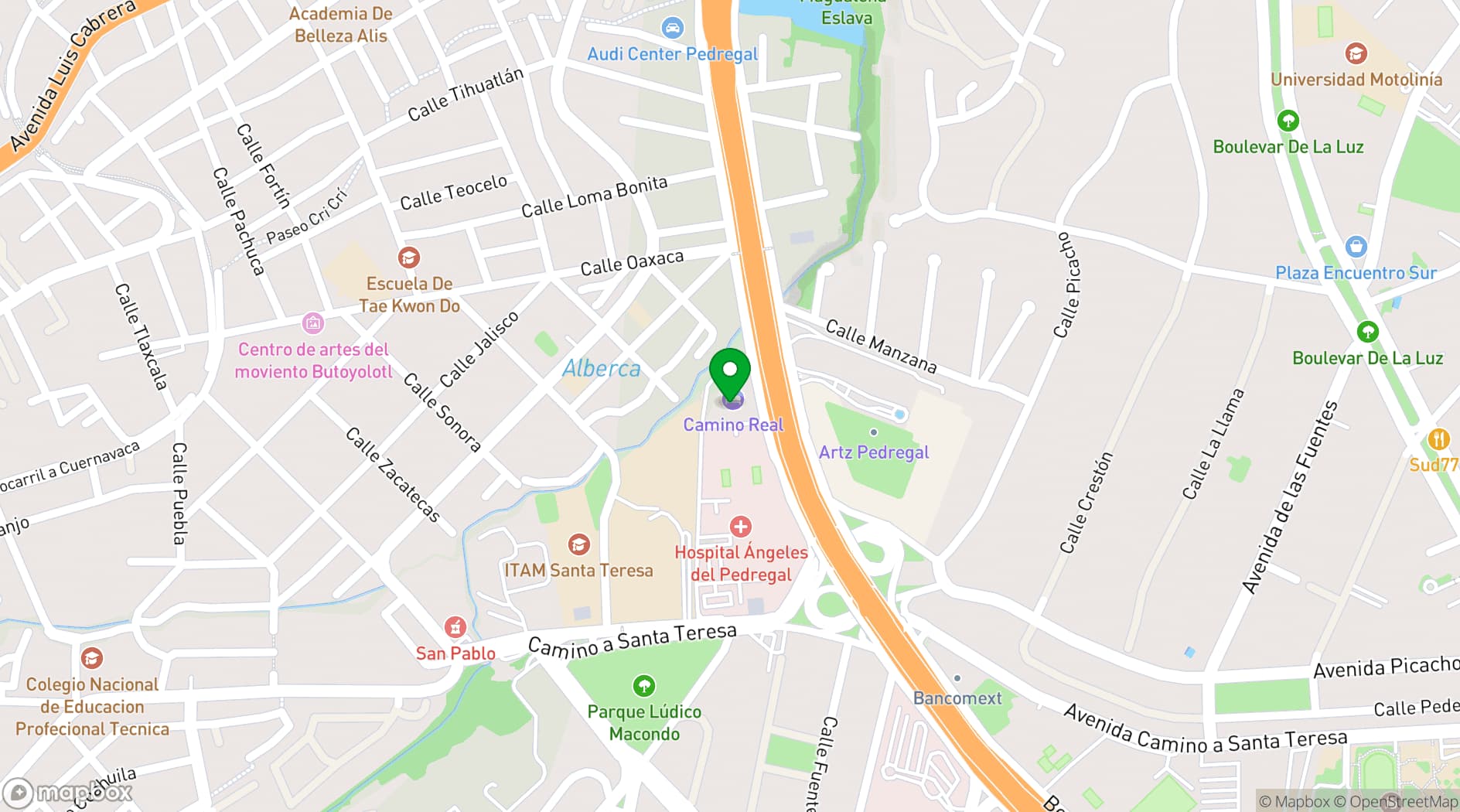 Map showing Real del Pedregal