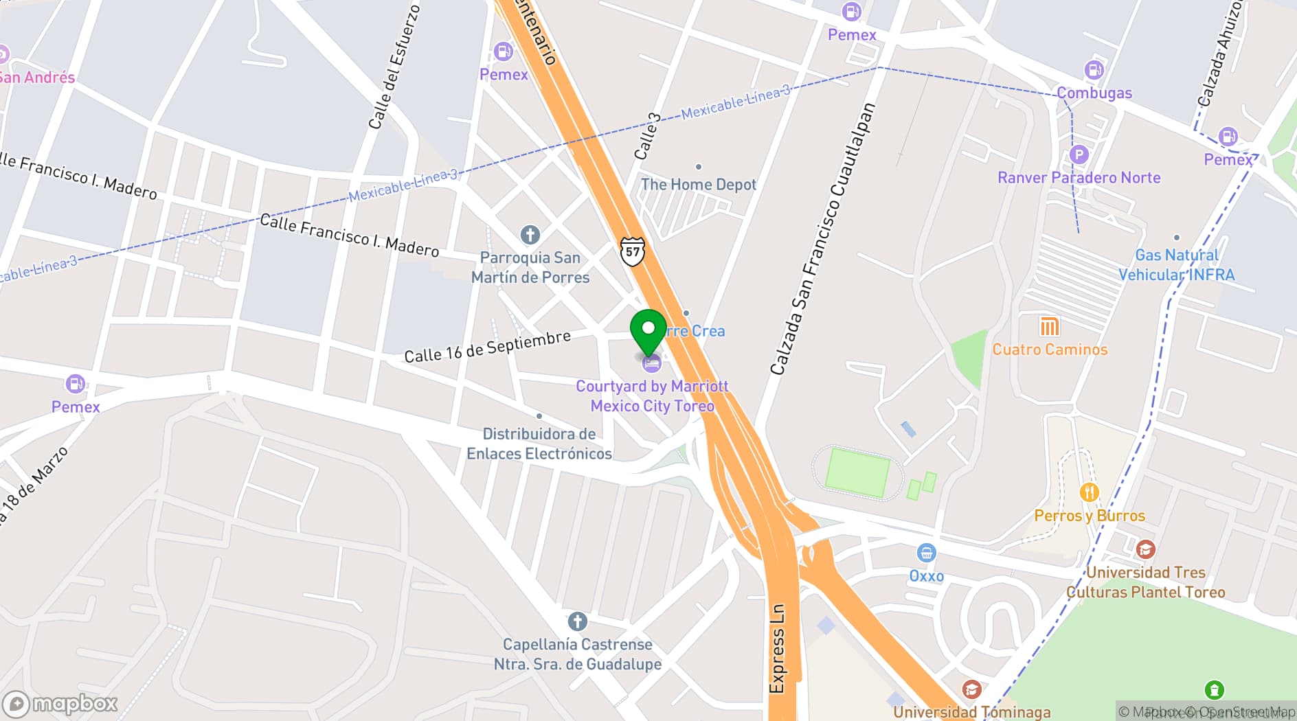 Map showing Courtyard Mexico City Toreo