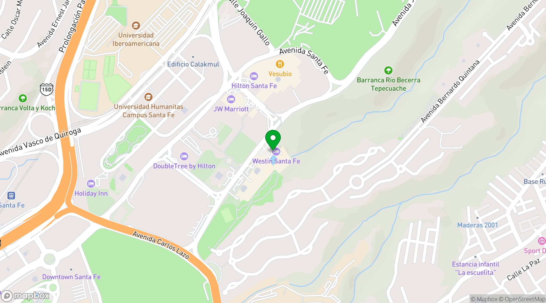 Map showing The Westin Santa Fe, Mexico City