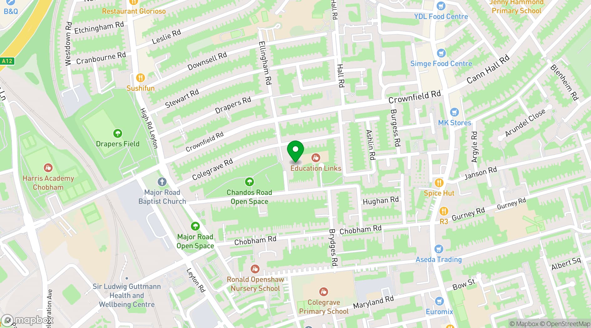 Map showing Chandos Community Centre