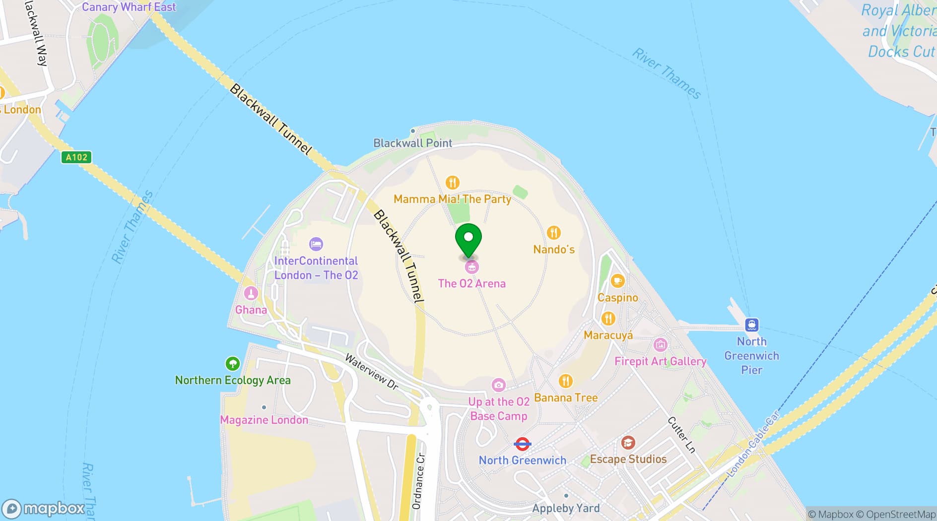 Map showing Cineworld - The O2 Greenwich