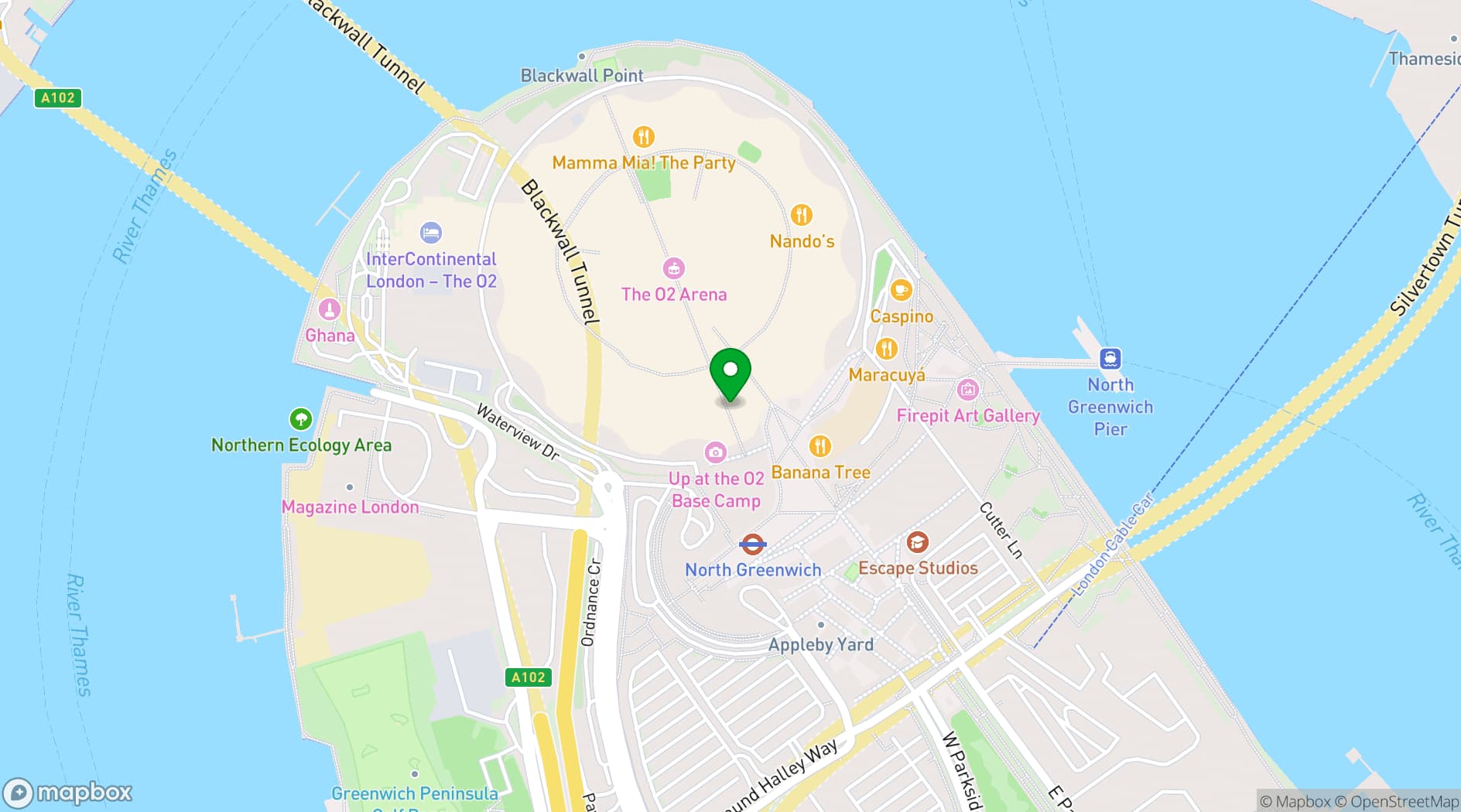 Map showing All Bar One - The O2