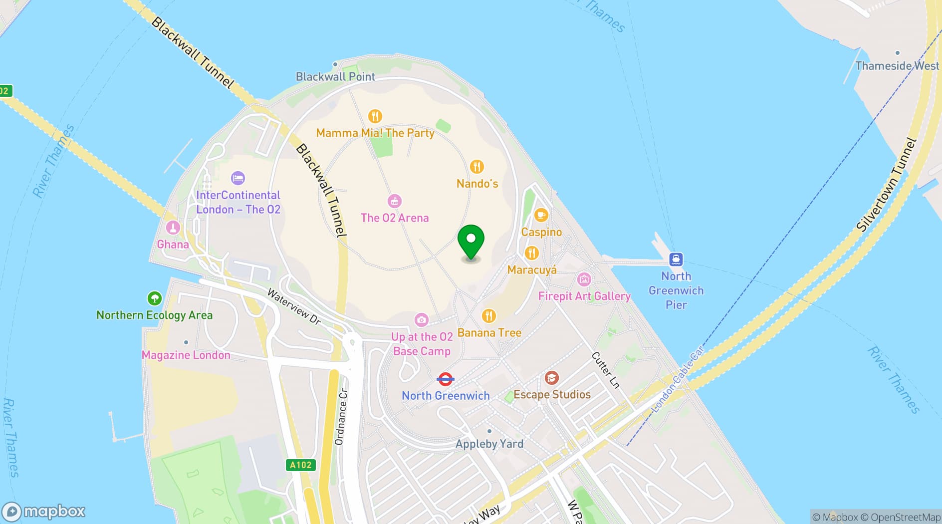 Map showing indigo at The O2