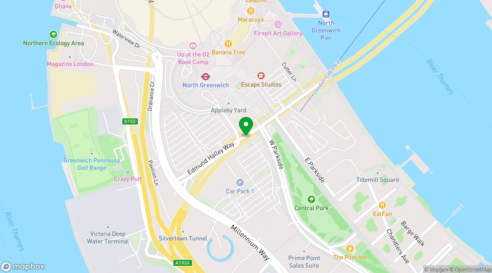 Map showing London Cable Car