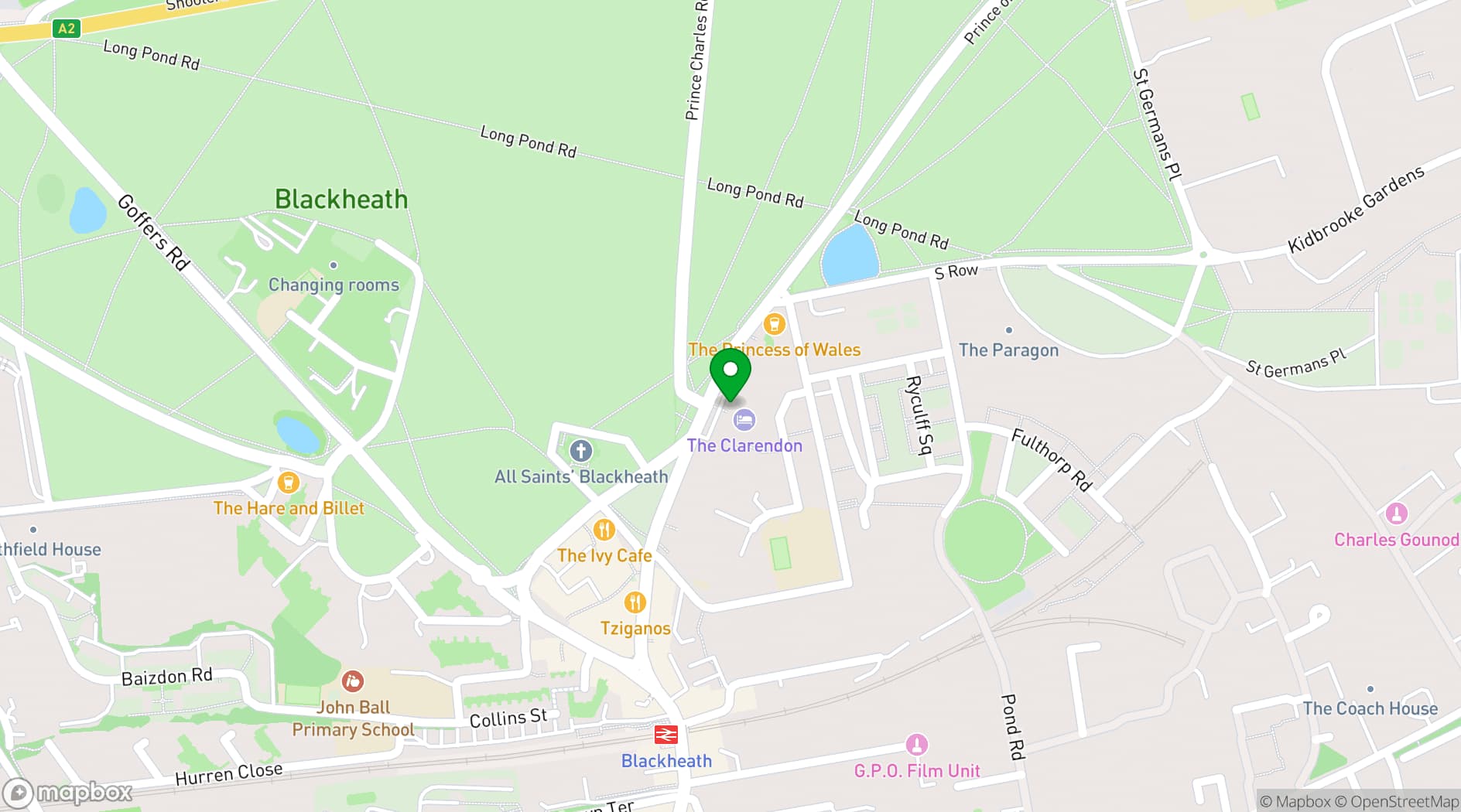 Map showing The Clarendon Hotel