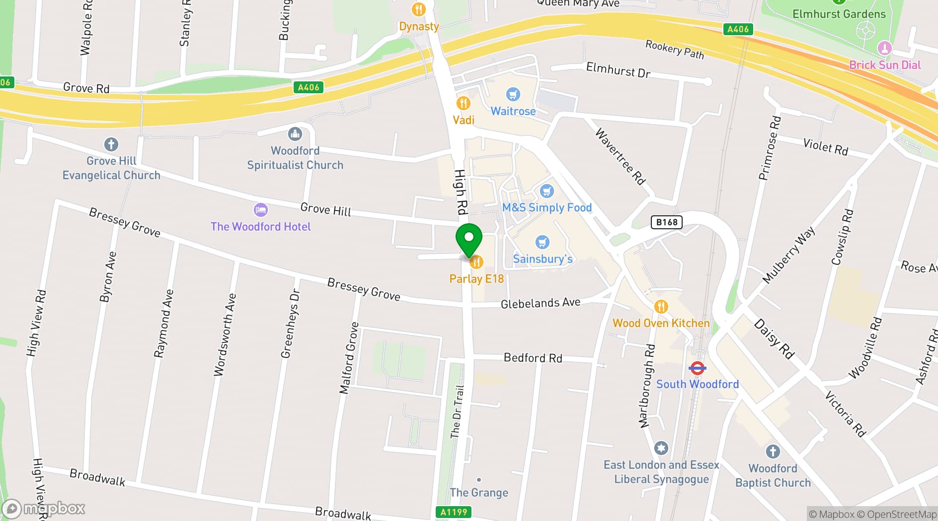 Map showing Parlay E18 Bar & Grill