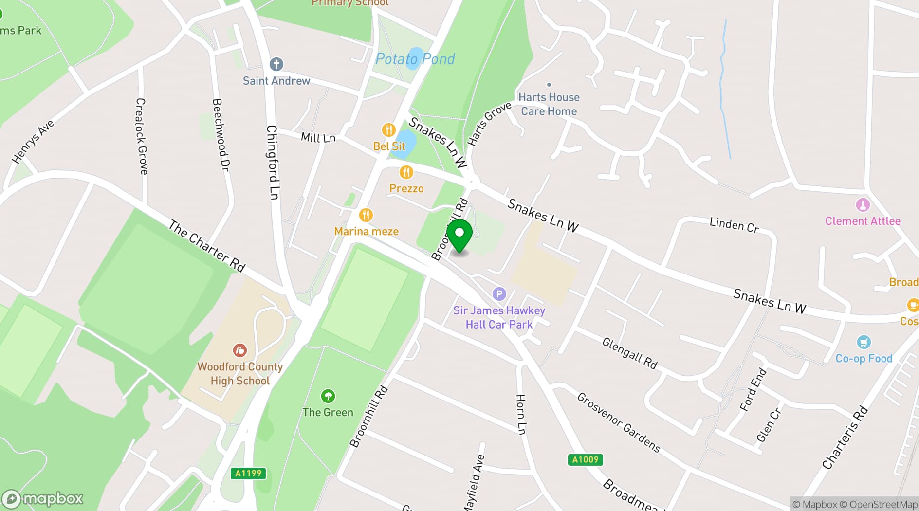 Map showing Sir James Hawkey Hall