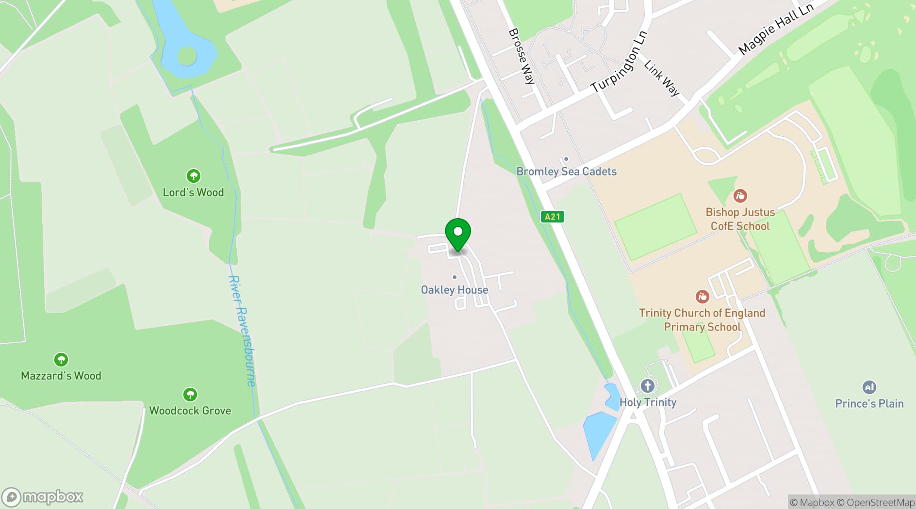 Map showing Oakley House