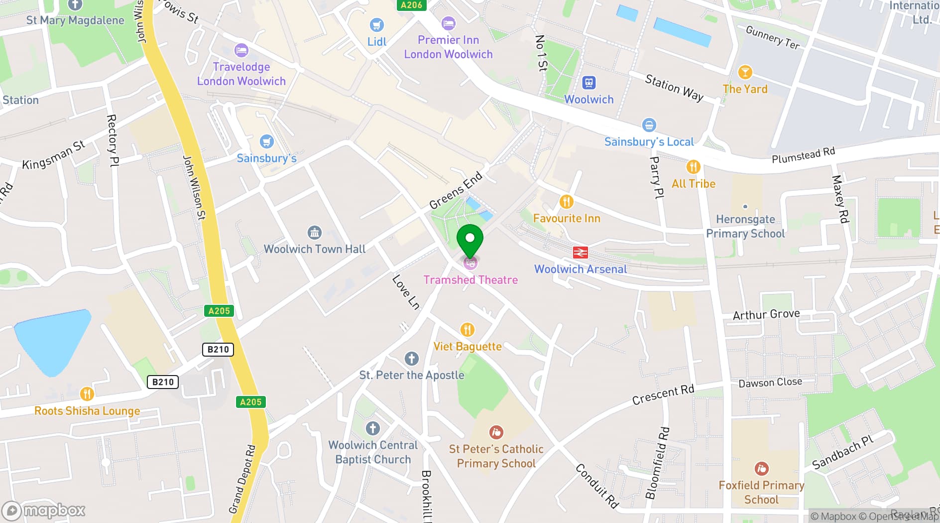 Map showing Tramshed, Woolwich