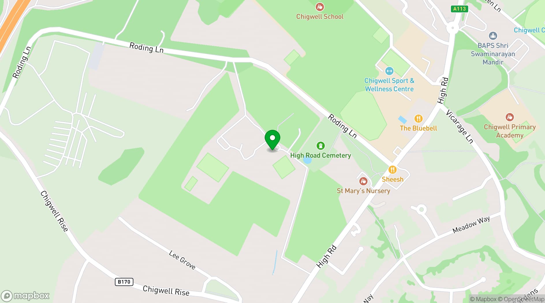 Map showing Chigwell Hall