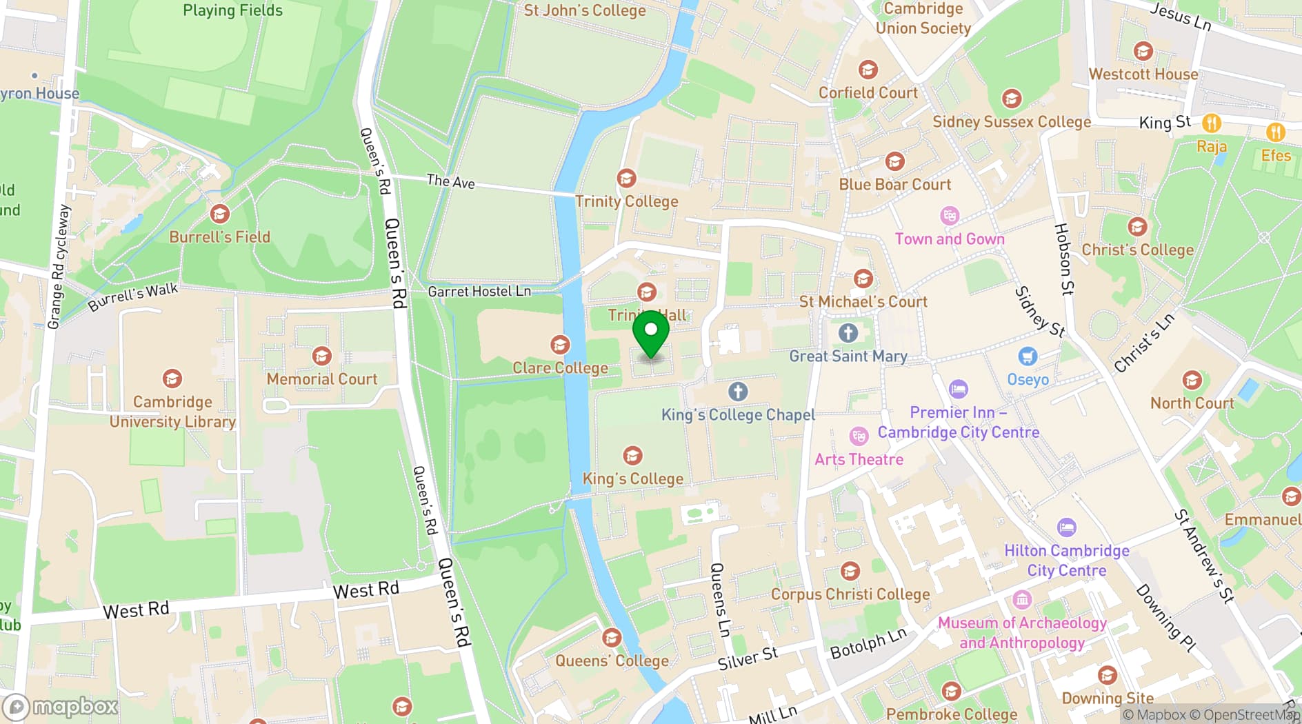 Map showing Clare College