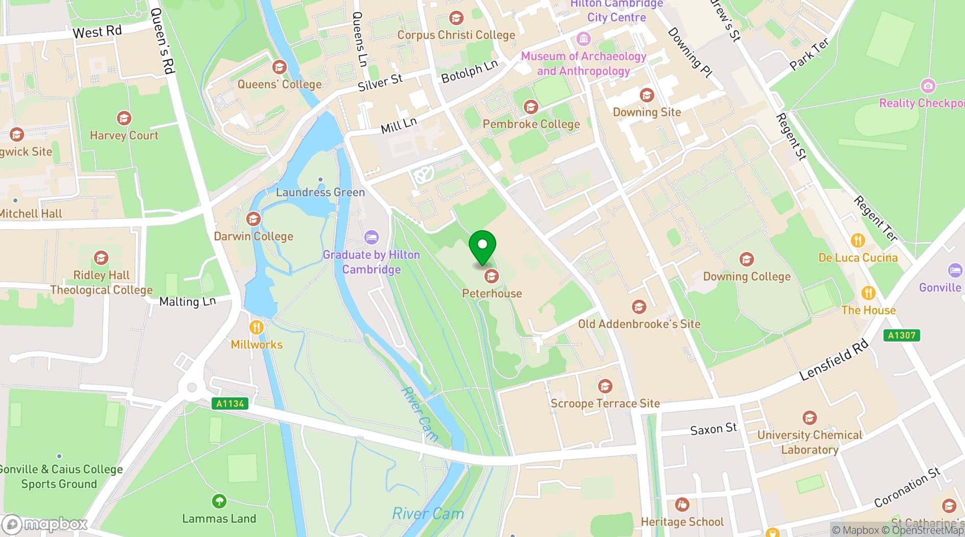Map showing Peterhouse