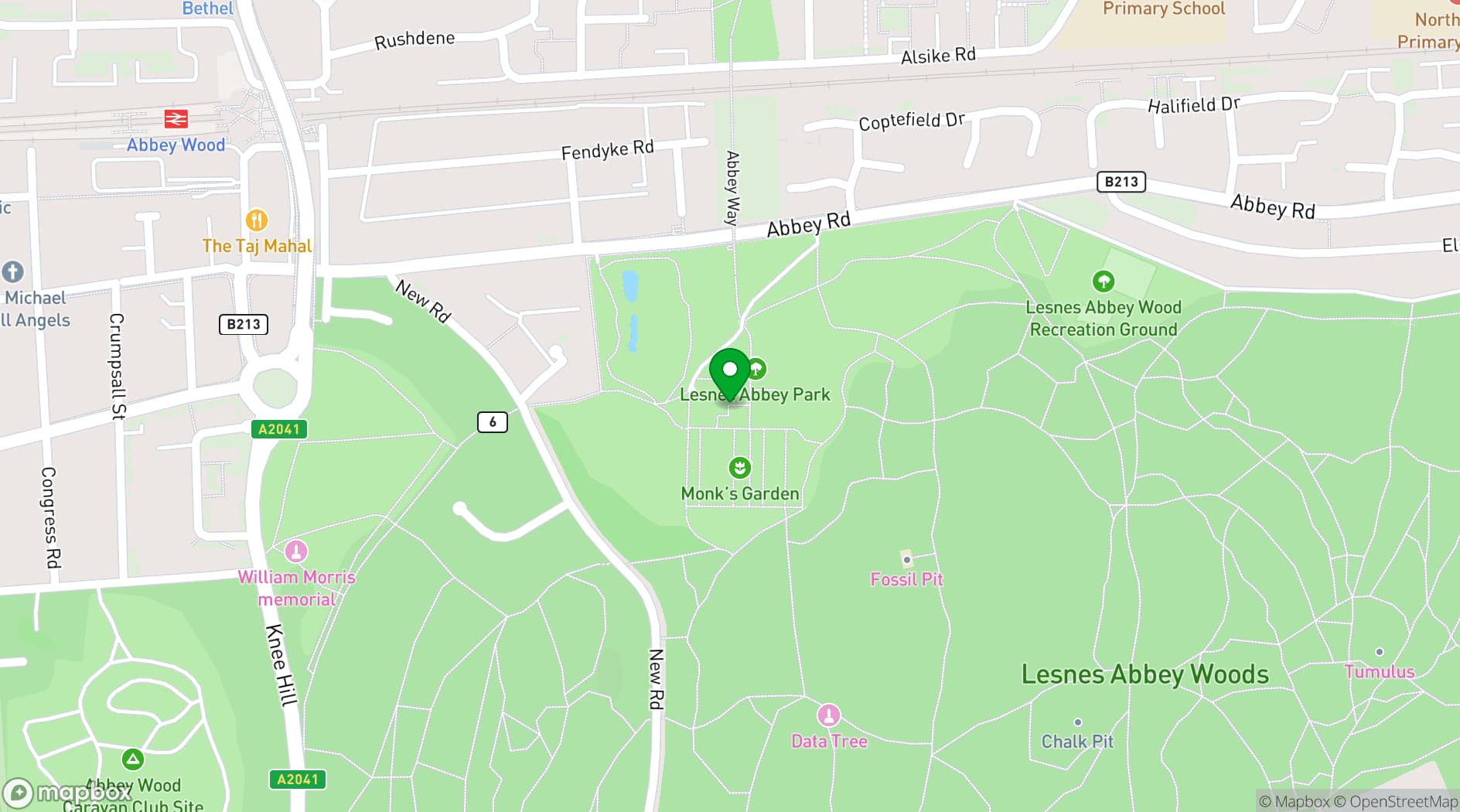 Map showing Lesnes Abbey Lodge