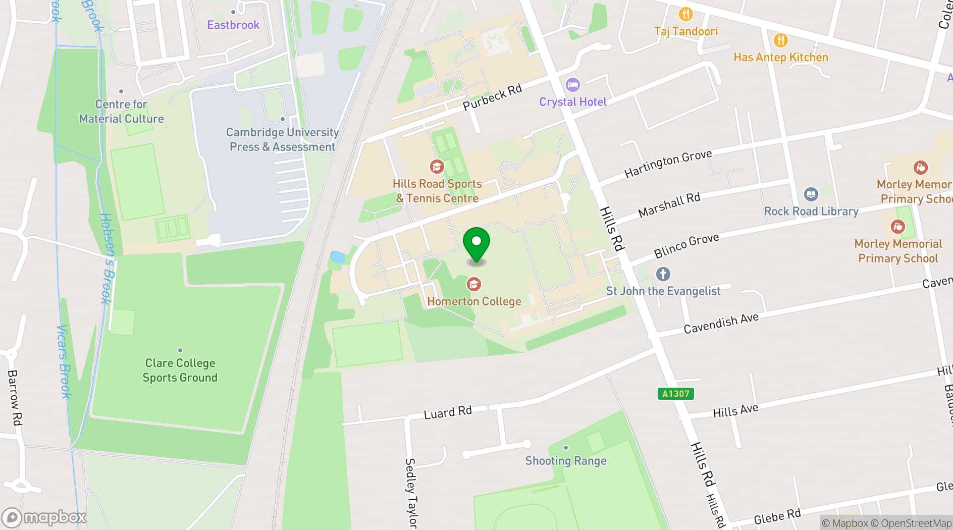 Map showing Homerton College
