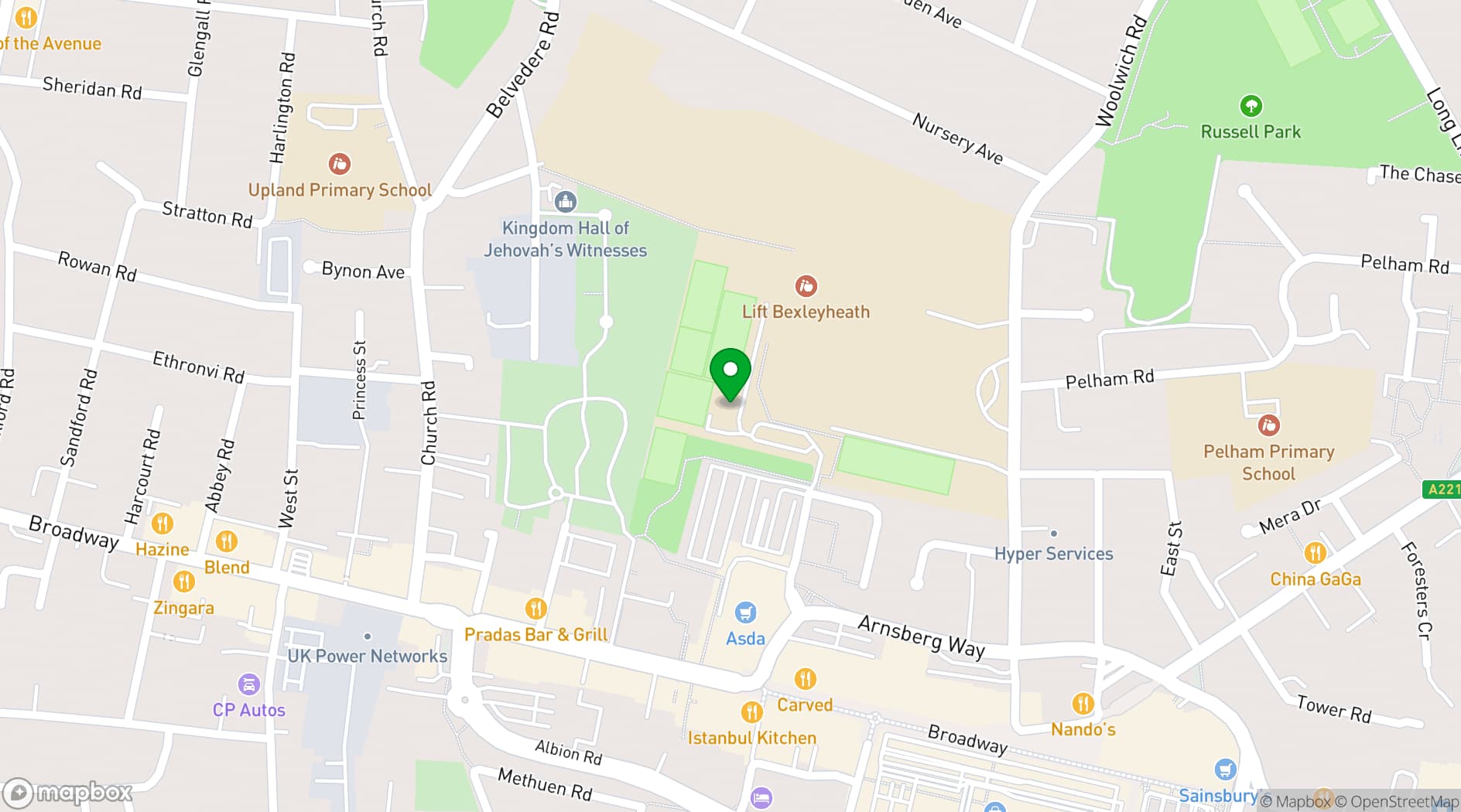 Map showing Goals Bexleyheath
