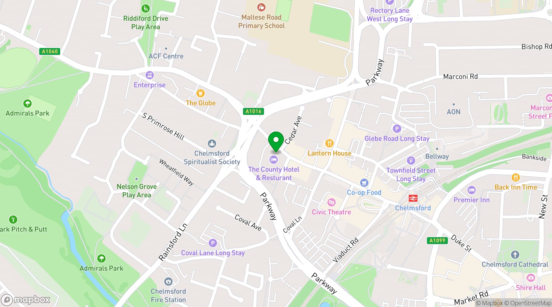 Map showing The County Hotel