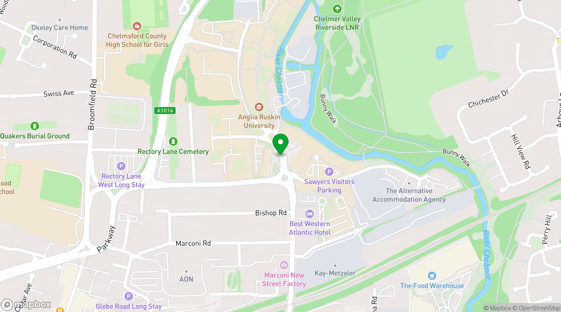 Map showing ARU Venue Hire - Chelmsford