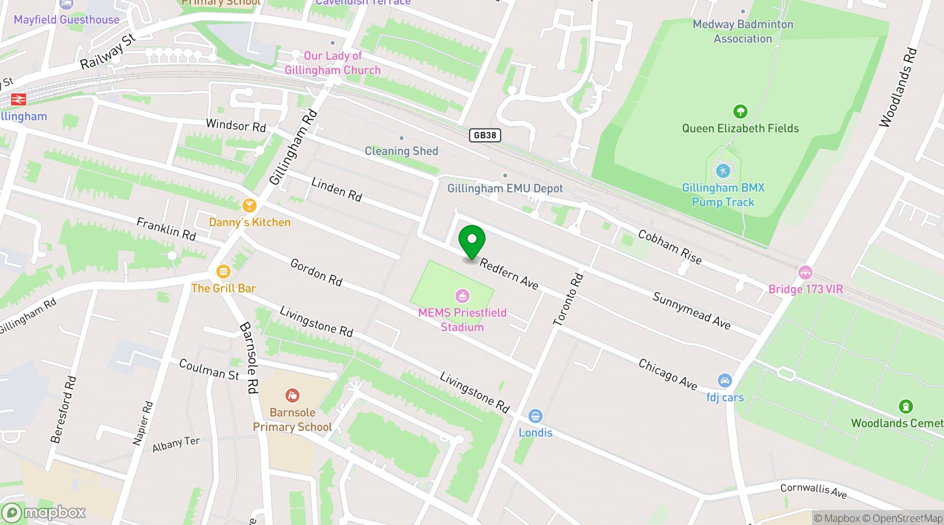 Map showing Gillingham Football Club