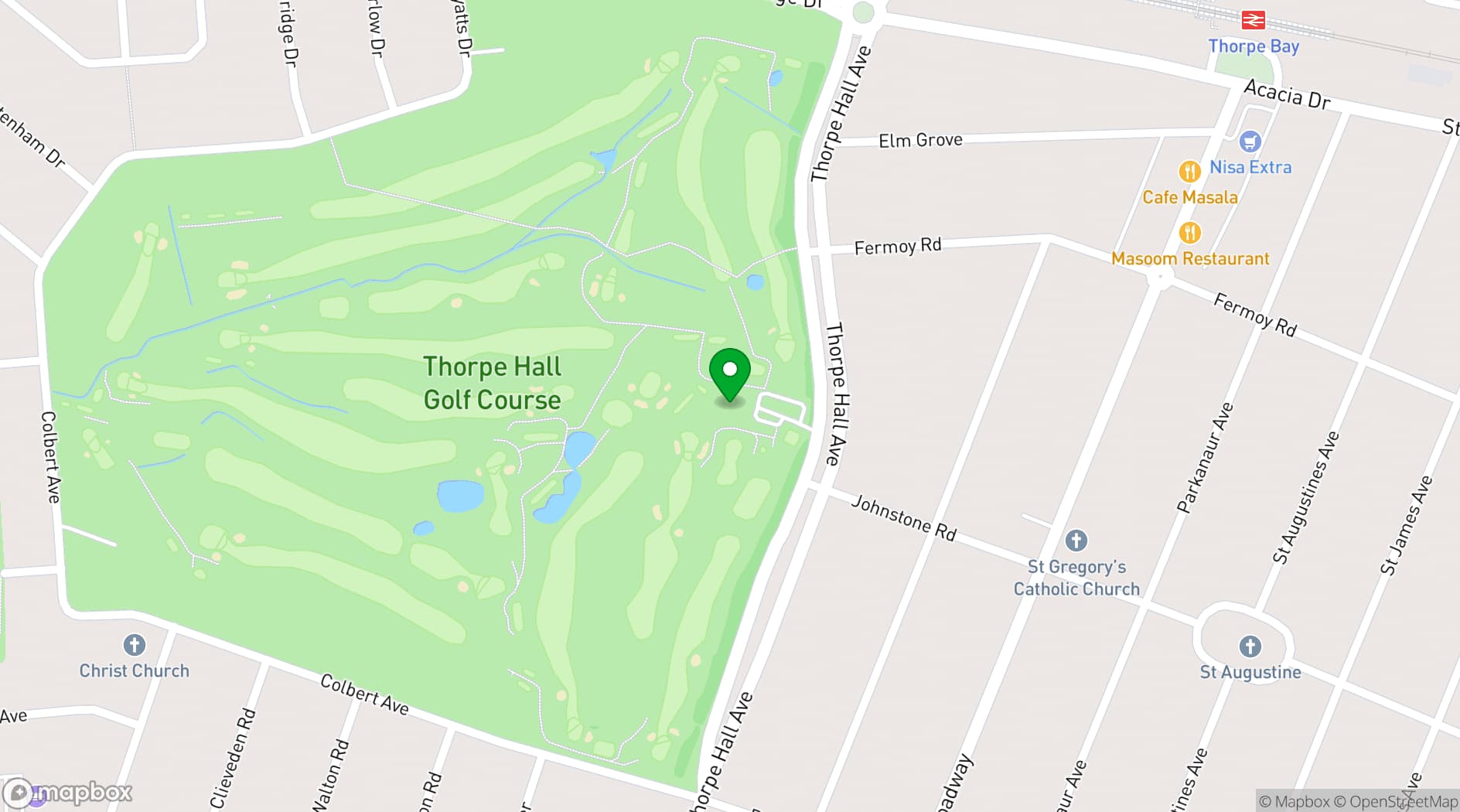 Map showing Thorpe Hall Golf Club