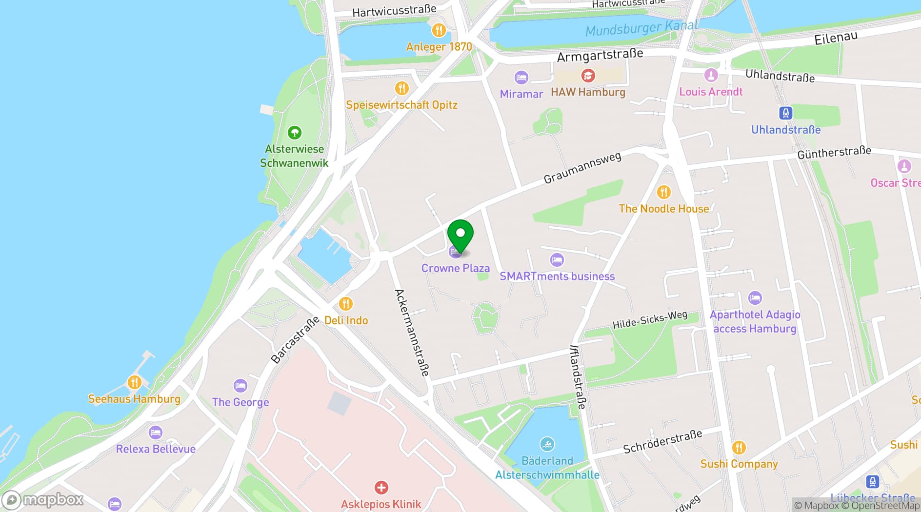 Map showing Crowne Plaza Hamburg - City Alster