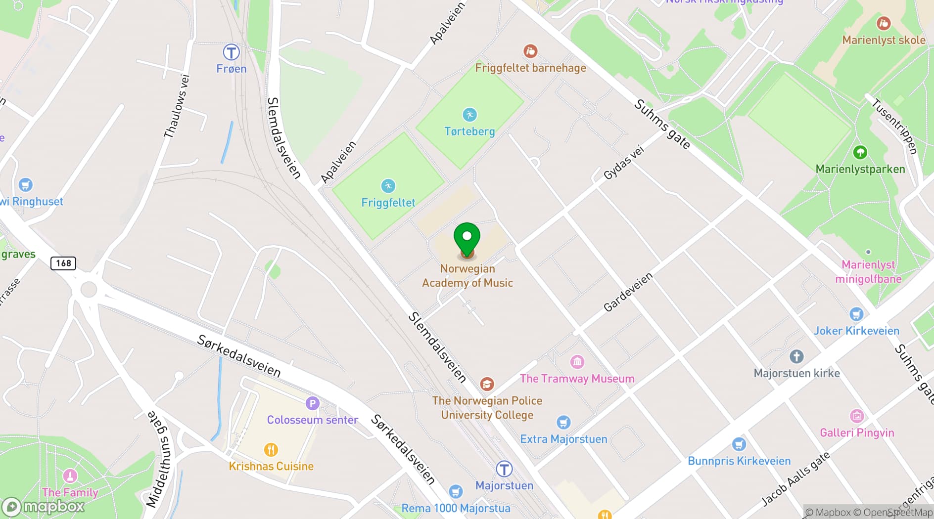 Map showing Norwegian Academy of Music