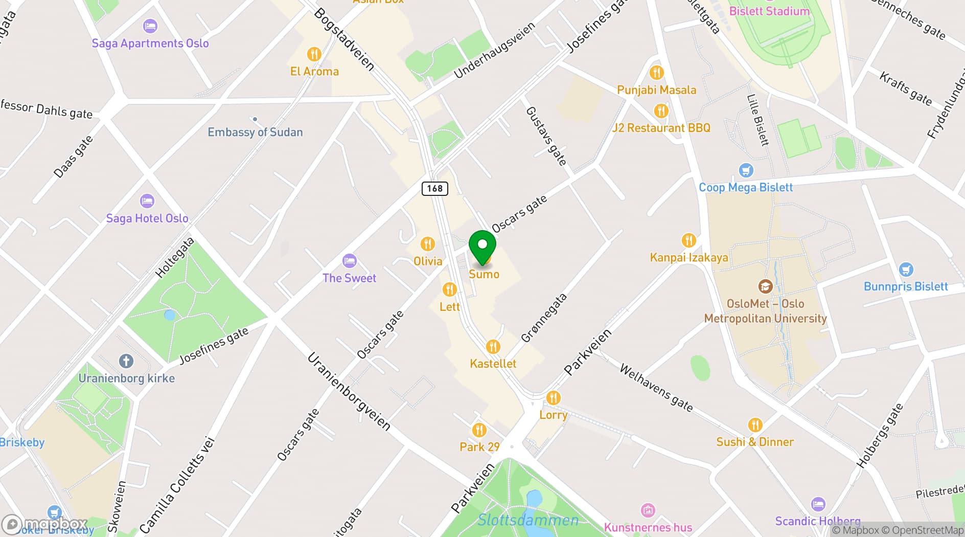 Map showing Sumo Restaurant