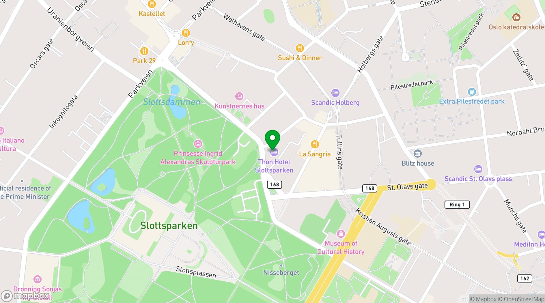 Map showing Thon Hotel Slottsparken
