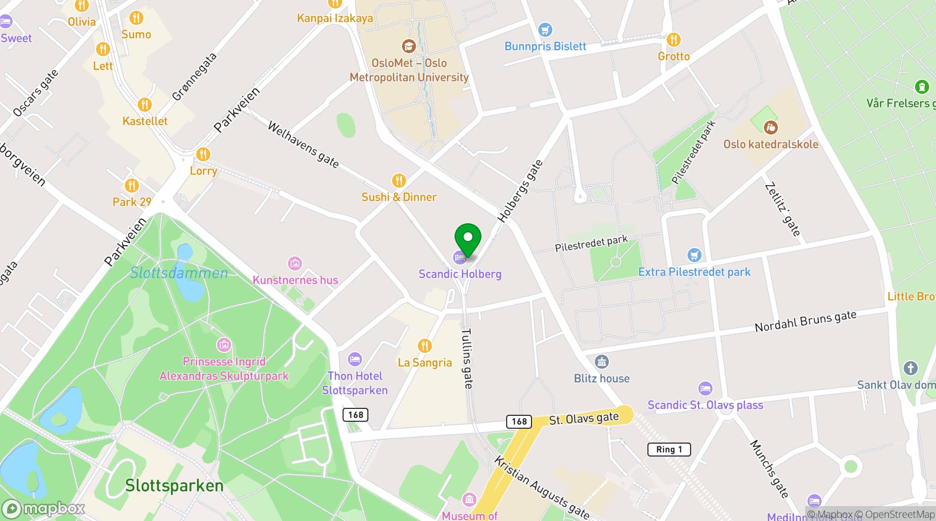 Map showing Scandic Holberg