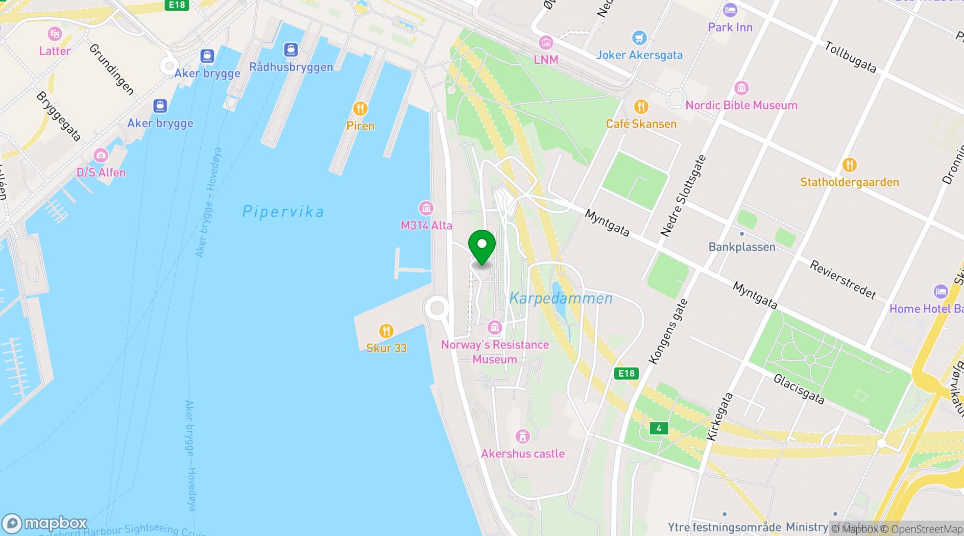 Map showing Festningen Restaurant