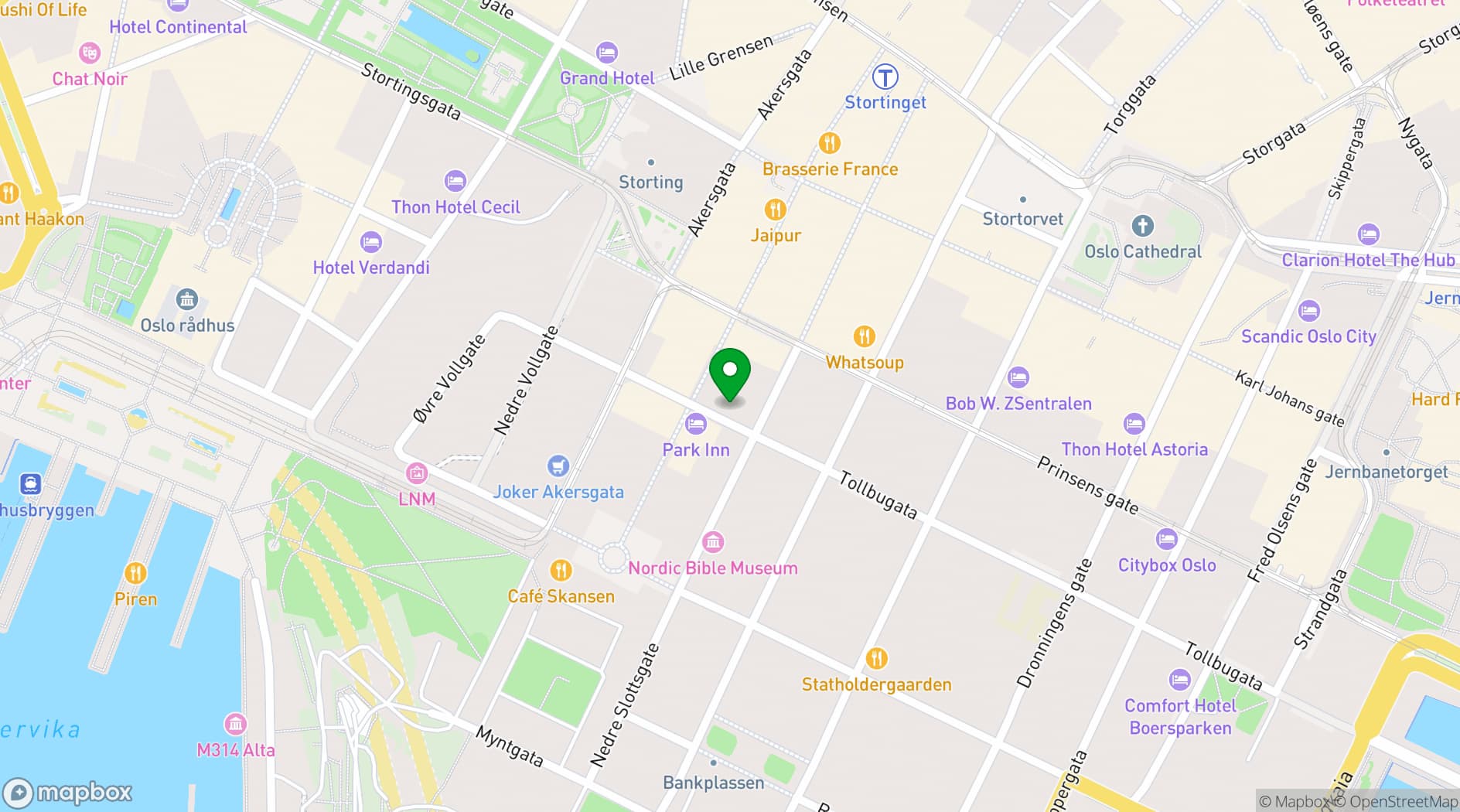 Map showing First Hotel Grims Grenka Oslo