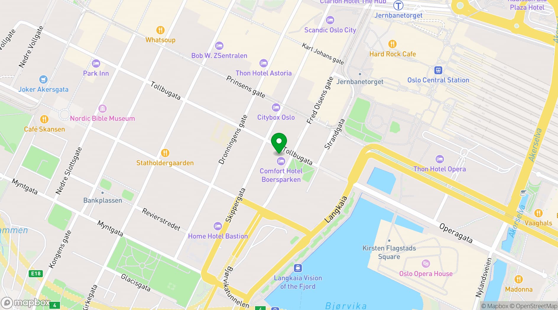 Map showing Comfort Hotel Børsparken