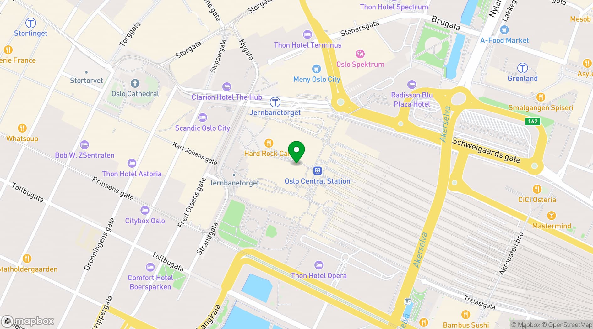 Map showing Østbanehallen