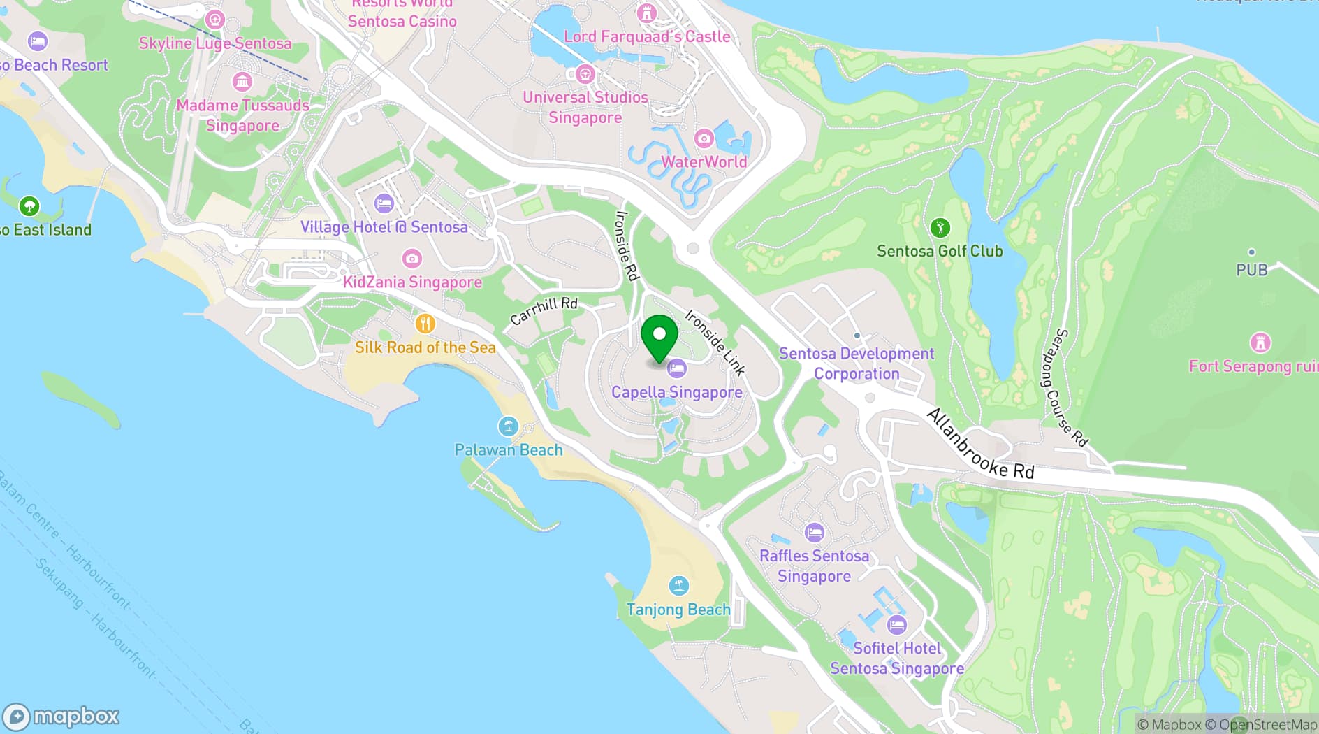 Map showing Capella Singapore