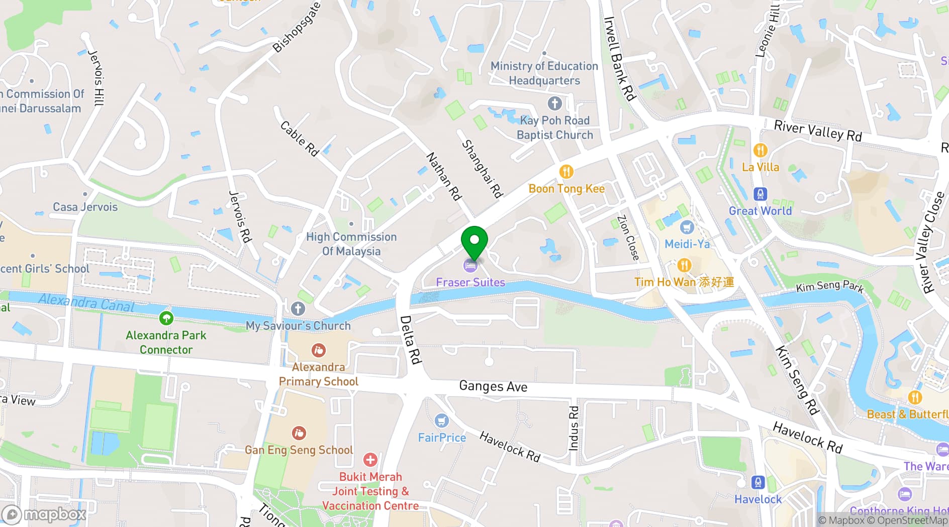 Map showing Fraser Suites Singapore