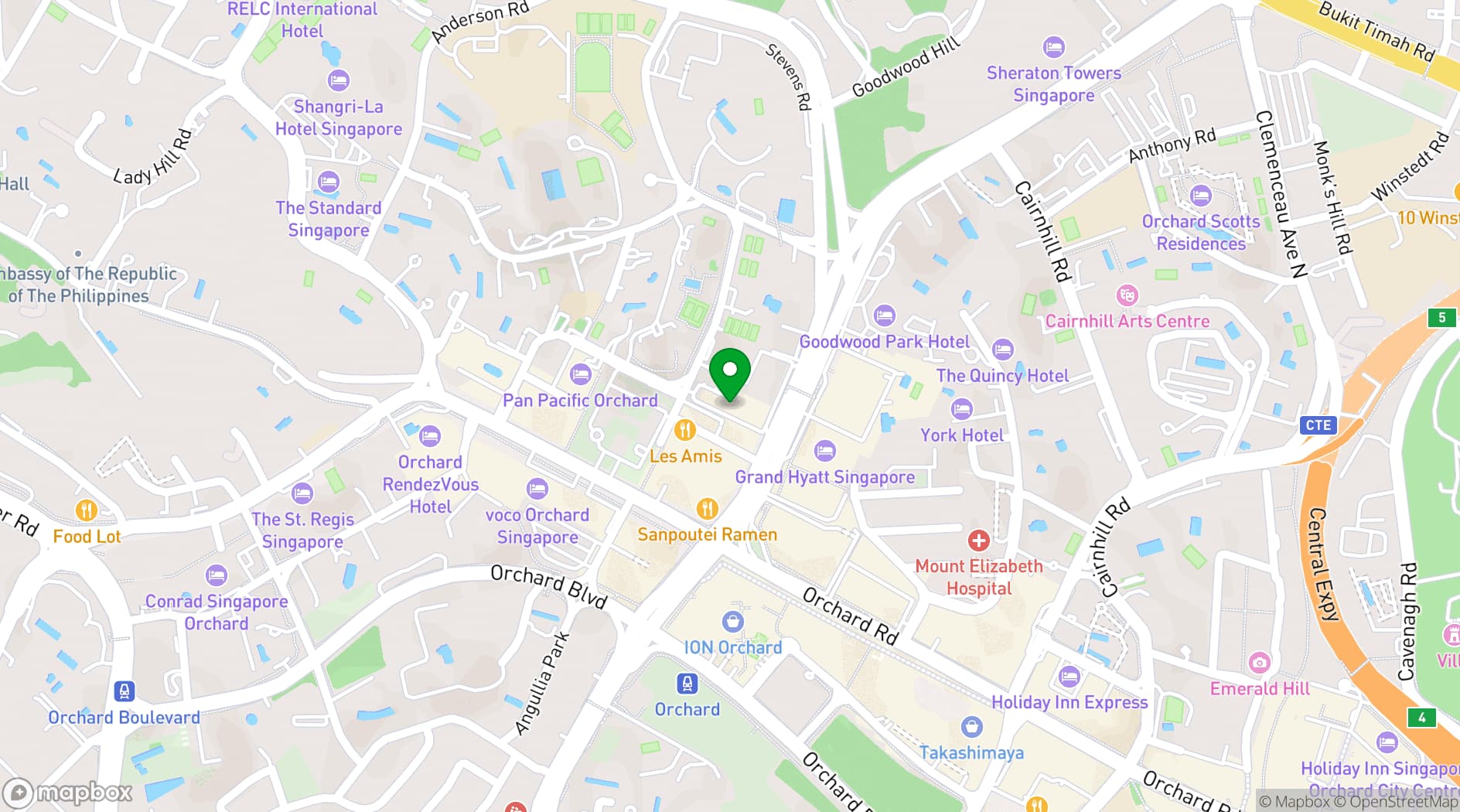 Map showing Royal Plaza on Scotts