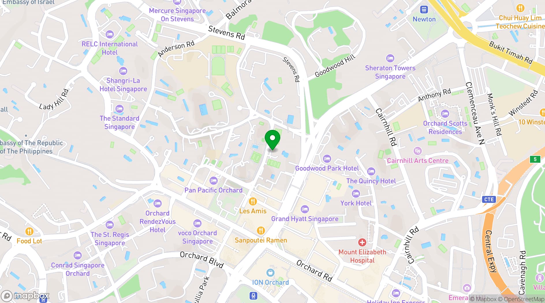 Map showing The American Club Singapore