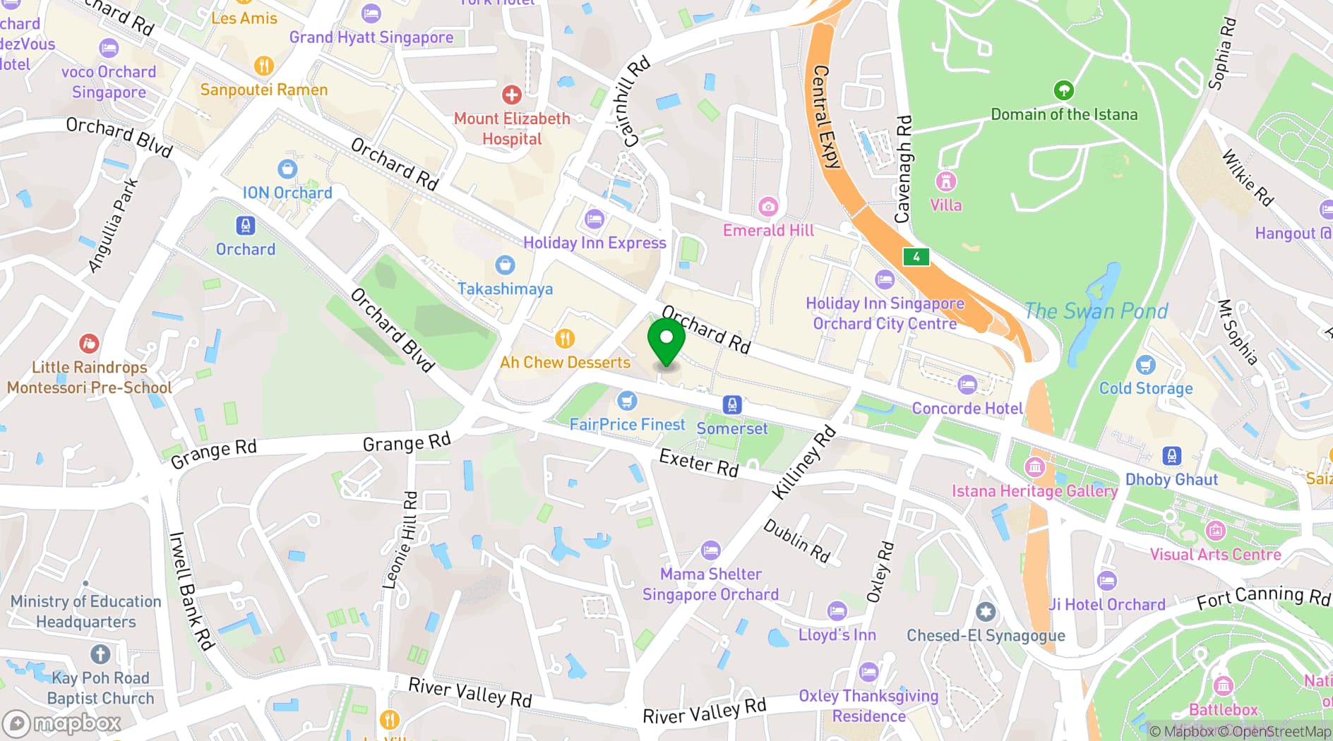Map showing Pan Pacific Serviced Suites Orchard, Singapore