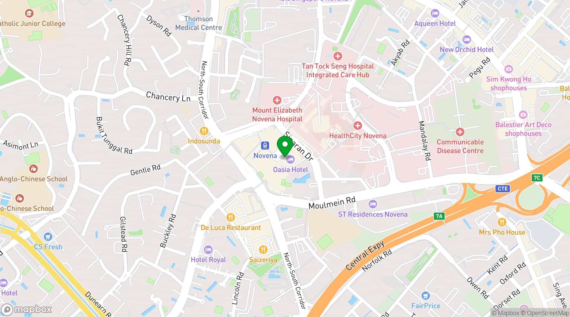 Map showing Oasia Hotels