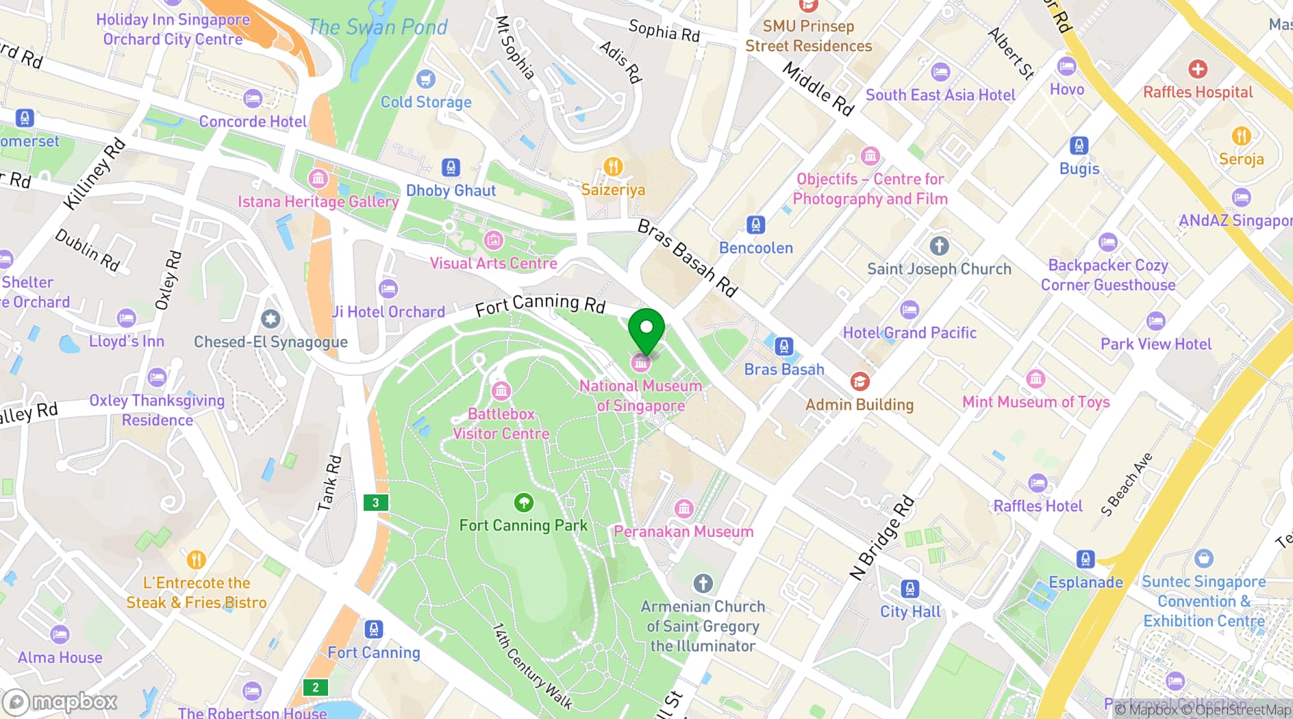 Map showing National Museum of Singapore