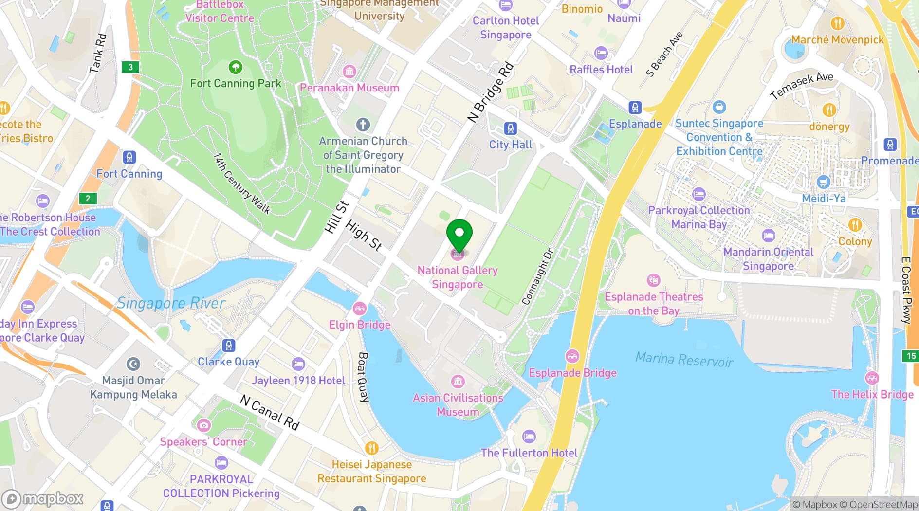 Map showing National Gallery Singapore