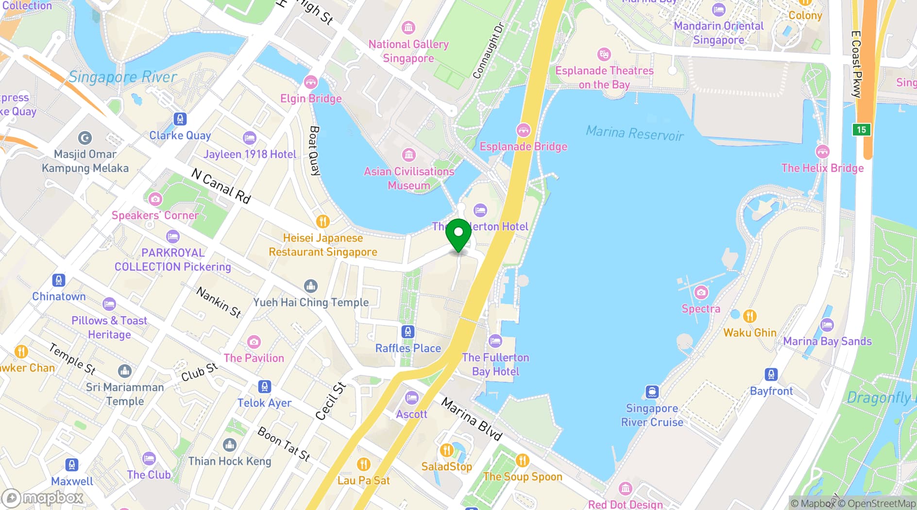 Map showing Fullerton Hotel