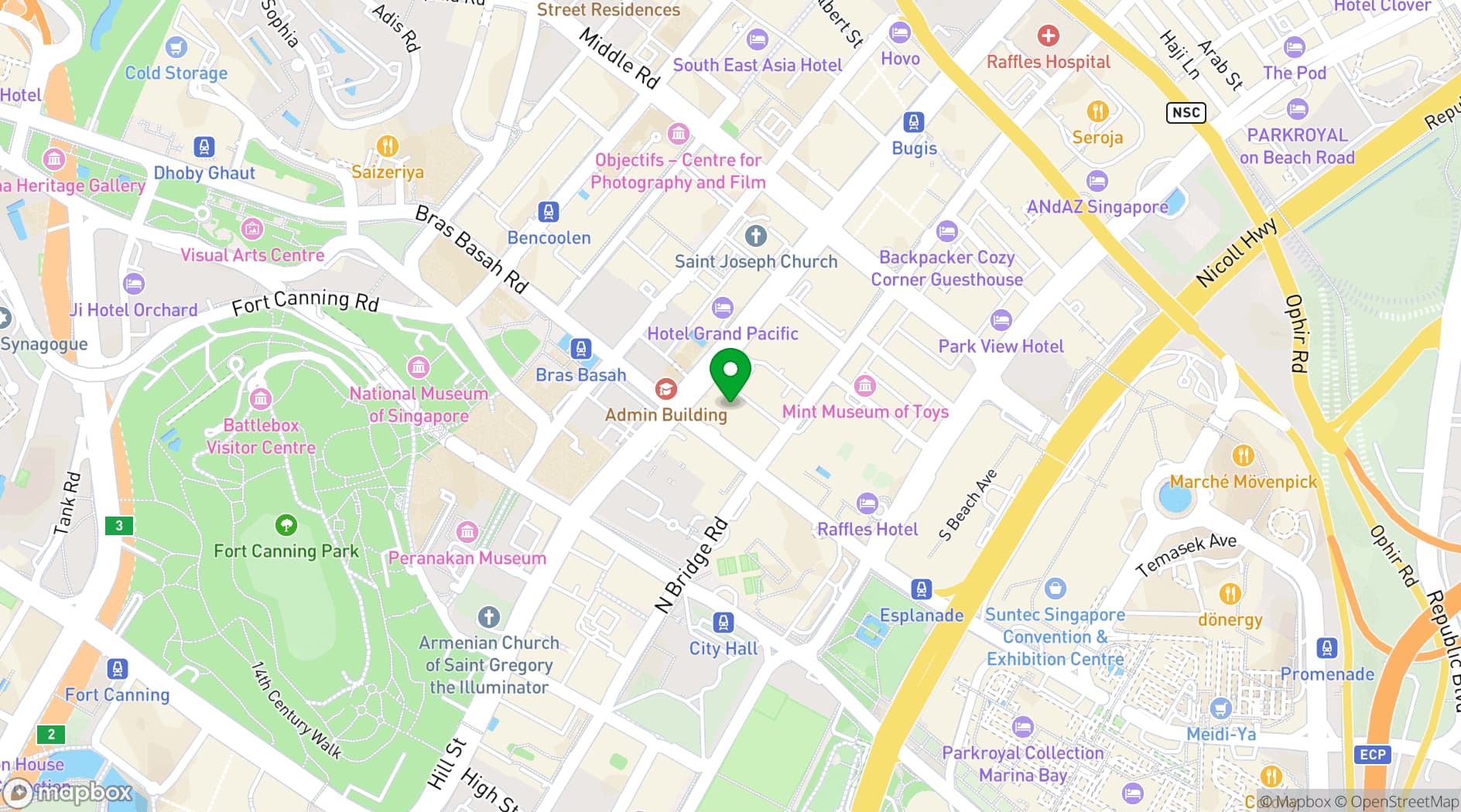 Map showing Carlton Hotel Singapore